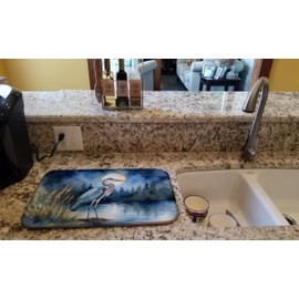 Caroline's Treasures Blue Heron Under the Moonlight Dish Drying Mat Absorbent Dish Drying Mat Pad for Kitchen Counter Dish Drainer Mat for Countertop, 14 x 21", Multicolor