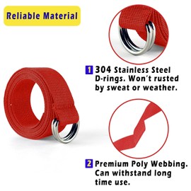 Clocean Web Football Belt with Two Stainless Steel D Rings 52' Football Pants Belt for Men Women Kids Youth Boys Girls, Red, One Size