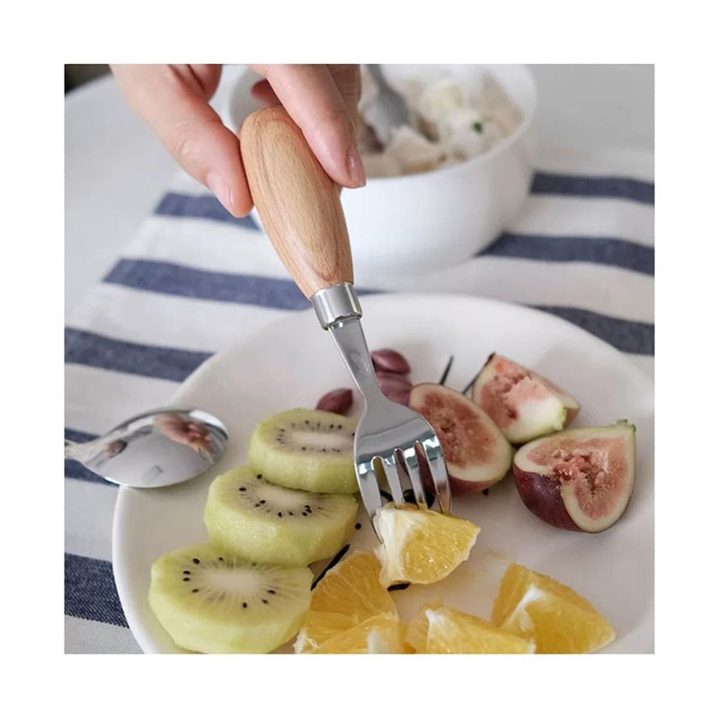 Stainless Steel Fork and Spoon with Wooden Handles, Simple Design