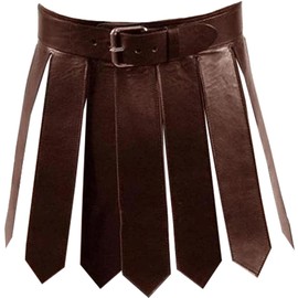 Medieval Costume, PU Leather Roman Skirt Adjustable Medieval Warrior Tassel Waist Belt with Buckle Kilt for Men Women Party Cosplay, Brown Skirt Men Kilt Belt