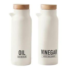 Santa Barbara Design Studio TableSugar Oil and Vinegar Bottle Set Gift Boxed Wood and Ceramic Oil/Vinegar Dispensers, 2-Pieces, Matte White
