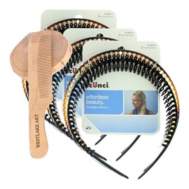 westlake art Stylish Headbands for Women, 1 Inch Bands, Bundled with Wooden Comb – Versatile Hair Styling Accessories with Comfort Fit, Non-Damaging, Easy to Use Head Bands (Pack of 3)