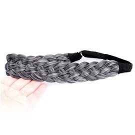 DIGUAN 5 Strands Synthetic Hair Braided Headband Classic Chunky Wide Plaited Braids Elastic Stretch Hairpiece Women Girl Beauty accessory, 56g (Dark Gray)