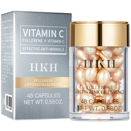 Suero de vitamina C para el rostro antiarrugas, 48 cápsulas, suero antiarrugas con vitamina C, suero de noche antienvejecimiento con colágeno y...    