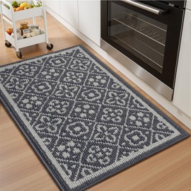 AMOAMI Kitchen Mats for Floor, Absorbent Kitchen Rugs Non Slip Washable Kitchen Mat, Durable Polypropylene Kitchen Runner Rug TPR Backed, Floral Kitchen Floor Mat Front of Sink 20"x32" Dark Grey