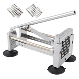 French Fry Cutter,Potato Slicer,Stainless Steel Cutter Potato,1/2-inch, 3/8-inch Blades,Removable Handle and 4 Suction Feet For Potatoes, Carrots, Cucumbers, Onions