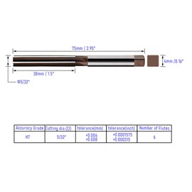 FOCMKEAS Hand Reamer 5/32" Alloy Tool Steel 9Crsi H8 6 Straight Flutes Hand Milling Cutter Tool
