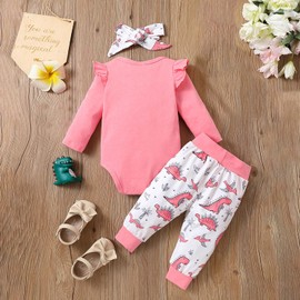 Yvowming Newborn Baby Girl Clothes Infant Baby Ruffle Romper +Pants + Headband Toddler Girl Outfits Set (Peach, 6-12 Months)