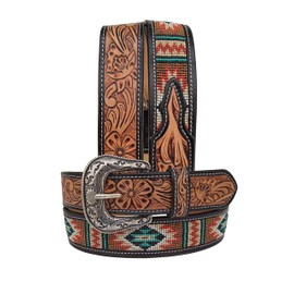 Affilare Western Tooled Leather Beaded Belt For Men and Women 30IS114-36