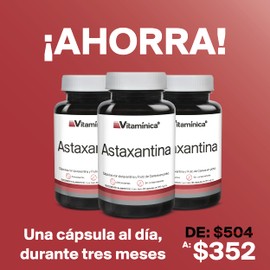 Astaxantina | Vitamínica | 90 cápsulas de 376 mg c/u | 3 meses |Sin conservadores