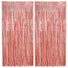Pack of 2 Tinsel Curtain Rose Gold, 1 m x 2 m Gold Glitter Curtain Foil Fringe Curtains, Rose Gold Glitter Curtain Tinsel Curtain Rose Gold for Birthday Decoration, Neon Party Decoration, Photo