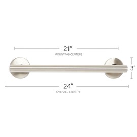 Seachrome 24" Coronado Decorative Oval Wall Mount Grab Bar, 1 ½" Diameter, Concealed Flanges, ADA Compliant, Satin Finish