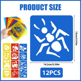 Annlpoy Set of 12 painting stencils, children's drawing stencils, drawing stencils, animals, reusable stencils for painting, ideal for learning activities and craft projects, safe and durable