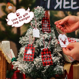 Riakrum 300 Pieces Christmas Red White String Snap Hanging Christmas Ornaments Xmas Locking Fabric Hangtag Ropes for Holiday Party Hanging Decoration
