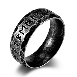 JIPSJICI Viking Rings Stainless Steel Viking Runes Norse Nordic Ring Wedding Band for Men Women Jewelry Gifts, Metal, No Gemstone