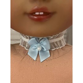 Rococo Ruffled Ribbon Choker in Blue for 18” Dolls