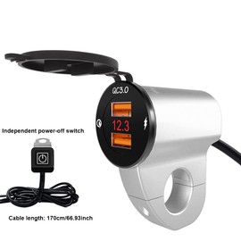Baceyong wasserdicht 12 V Motorrad QC3.0 Dual USB -Ladeanschlussstromadapter mit digitalem Voltmeter für Smartphones, Tablets und GPS