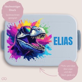 Kinder Bento Box Midi Lunchbox für Mepal Bentobox - Brotbox Einschulung T-Rex mit Name I Schulanfang Jausenbox Schulkind Dino Geschenkideen Schulanfang Dinosaurier Geschenke Schulbeginn Geschenk