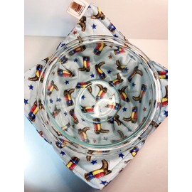 Gift Set of 2 Bowl Cozies - Choose Your Texas Cotton Print - aka Microwave Hot Pads aka Bowl Oven Mitts - 8.5 inches for up to 8 inch bowls - Southwestern State Pride (Light Blue Texas Boots)