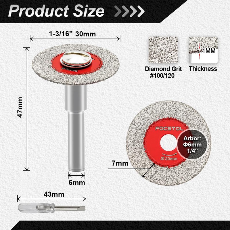 FOCSTOL Mini Diamond Glass Cutting Disc - 5pcs 30mm Glass