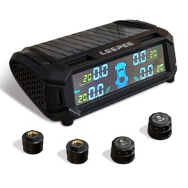leepee Car Tire Pressure Monitoring System, Auto Security Alarm Systems Digital LCD Display Tyre Temperature Monitor USB/Solar TPMS, Real-time Monitor Alarm Tire Pressure and Temperature(0~5.8Bar)