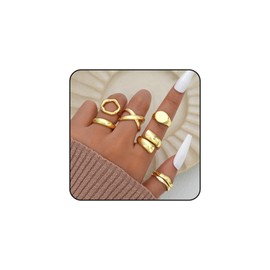 LunarCharm 6-piece set with chunky gold rings for women, gold-plated thick dome, stackable open rings, thick braided twisted trendy knuckle thumb finger rings