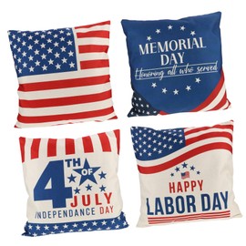 MERRYHAPY 4pcs Independence Day Cushion Covers American Patriotic Pillow Cover Festive Decor for Home Elegant Design for Sofa Living Room for Friends Family