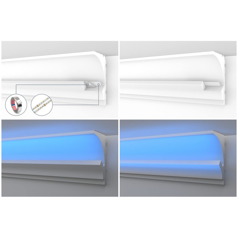 HEXIMO LED Stucco Strips 2-in-1, Indirect Illuminated Ceiling Mouldings XPS