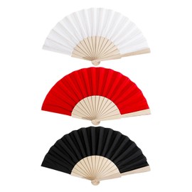 CQQNIU 3 Pieces Solid Color Wooden Fans, Foldable Fans, Gift Fans, Home Decoration Fans, Performance Props