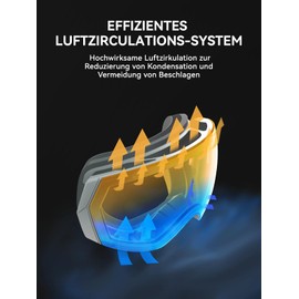 COPOZZ H2 Ski Goggles, Hyperbolic OTG Snow Goggles, Anti-Fog and UV Protection, Interchangeable Lens, Snowboard Goggles for Adults, Men, Women, Black Frame, Silver Lens (VLT 23%)