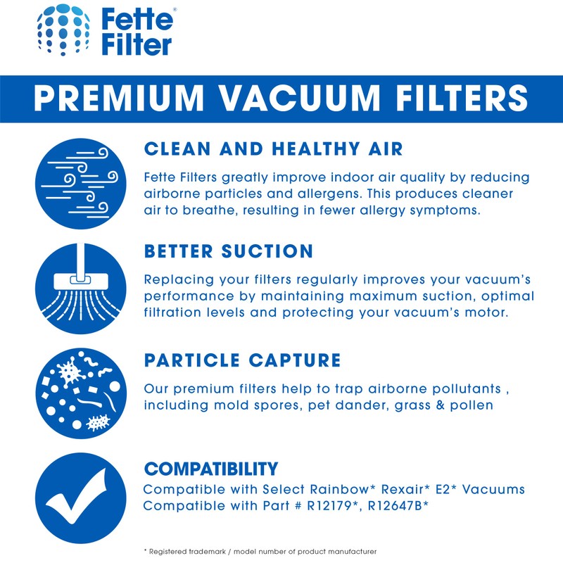 Fette Filter - Vacuum Filter Compatible with Rainbow R12179, R12647B,