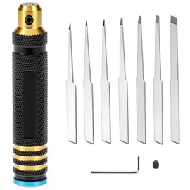 QWORK Model Scriber Resin Carved Scribe Line Cutting Tool, Chisel Set with Tungsten Steel Blades - 7 Sizes (0.1 to 2.0 mm), for Scale Model, Carving Cutting