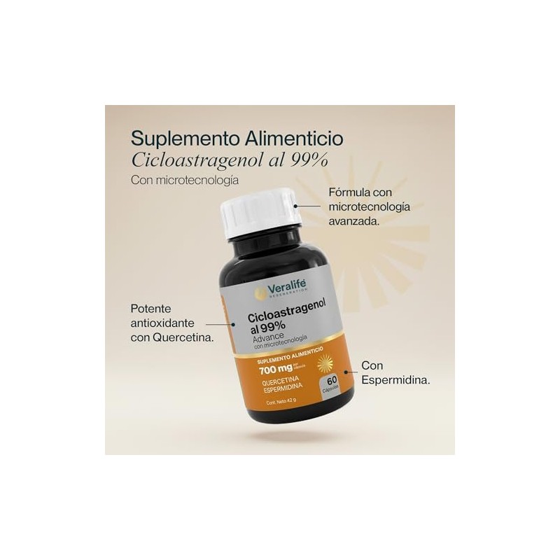 Veralife Cicloastragenol Quercetina Espermidina Capsulas Premiun Microtecnologia