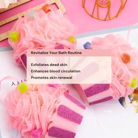 Soleil Naturale Large Pink Cupcake Loofah Bath Sponges, Set of 3, for Kids and Adults - Gift Pouch