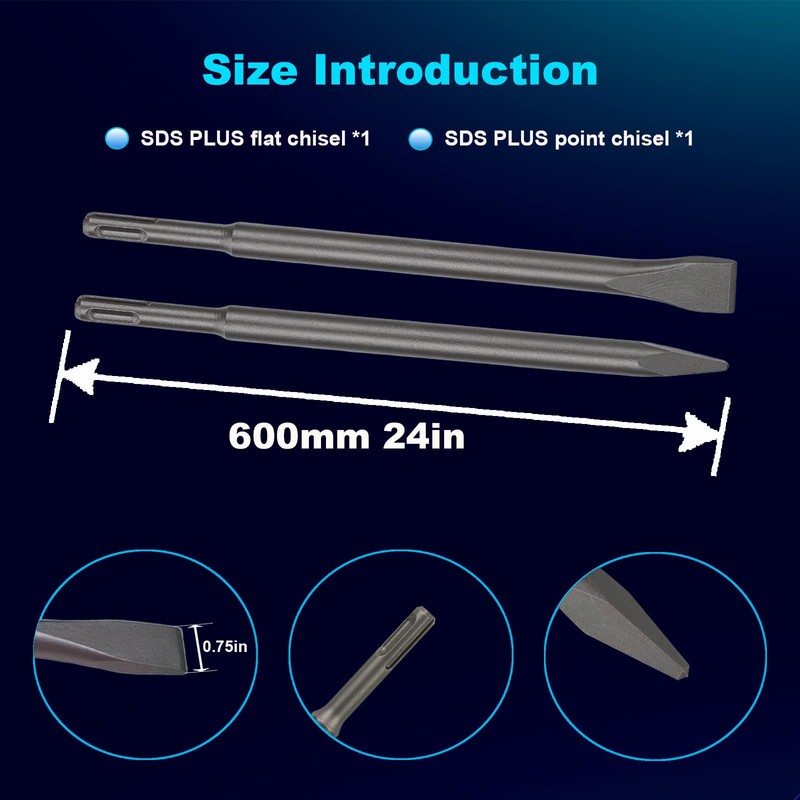 Phyxlyn 24-Inch SDS Plus Set, 3/4 Inch Flat Chisel and