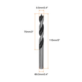 sourcing map 5pcs Brad Point Drill Bits 9.5mm(24/64") Dia Straight Round Shank Drill Metric Brad Point 3" Drilling Depth Spiral Twist Drill Bits for Carpenter Woodworking Plastic Rubber