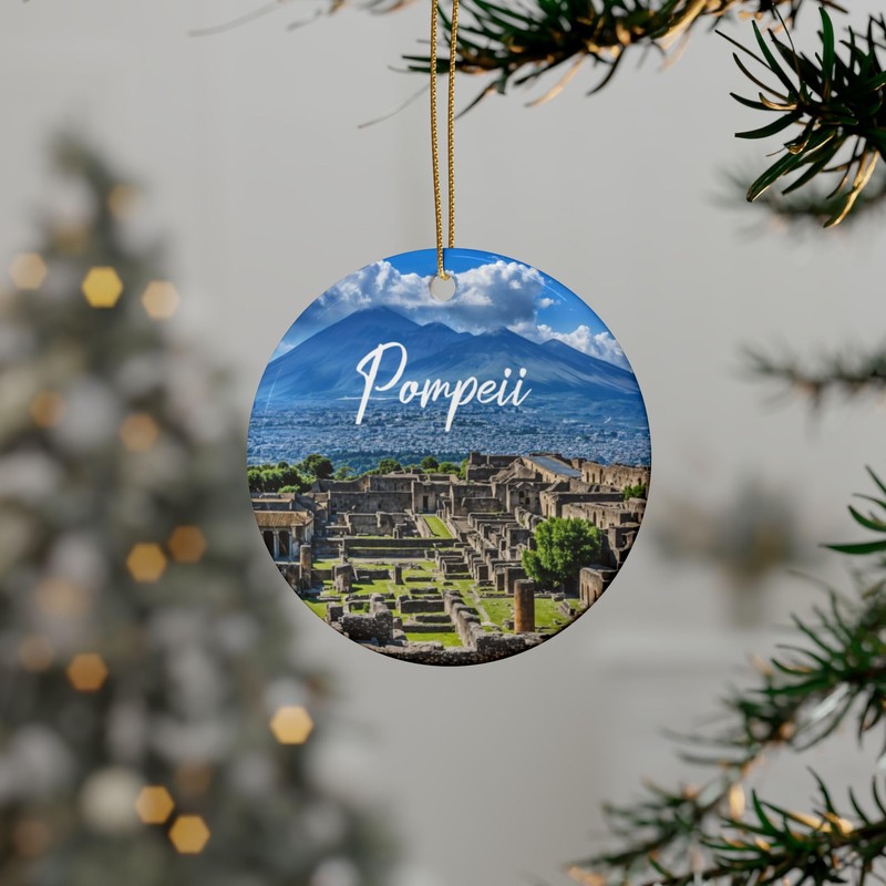 Pompeii Christmas Ornament – Double-Sided Ceramic Tree Decoration Featuring Mount