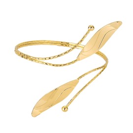 Caiyao Punk Cool Open Upper Arm Adjustable Coil Swirl Leaf Wings Snake Butterfly Armband Minimalist Armlet Cuff Bangle Bracelet Simple Gothic Jewelry for Women Teens-Gold Leaf