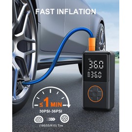 NUSTE Tire Inflator Portable Air Compressor with Upgrade Dual Screen, 150 PSI Cordless Air Pump for Car, Bicycle, Motorcycle Tires & Balls, Electric Bike Tire Pump with Pressure Gauge, LED Light