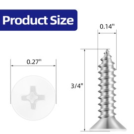 Etauwe #6 x 3/4" Flat Head Self Tapping Screws, White Head Wood Screw, 304 Stainless Steel 18-8, Screwdriver Bit Included, 100 PCS