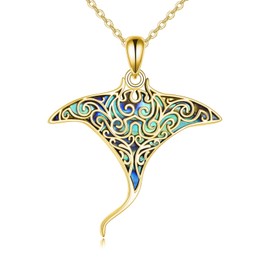 ONEFINITY Stingray Necklace 925 Sterling Silver Gold-Plated Manta Ray Pendant Abalone Shell Sea Animal Jewellery Gift, Sterling Silver, Simulated Abalone