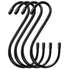 Rysnirs 6 Inch S Hooks 4-Pack Large Closet S Hooks for Hanging Plants, Jeans, Pans, Black, Vinyl Coated Steel Metal Rubber