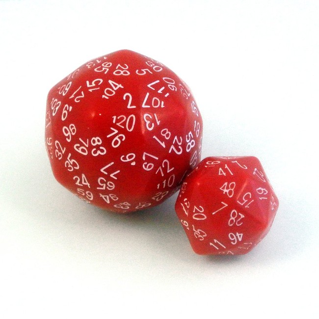 120-sided and 48-sided Dice in Red