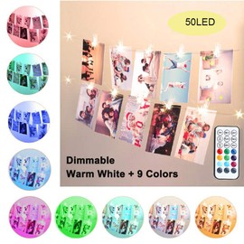 LED Photo Clip Color Changing Lights,16.4ft 50 LED 10 Colors Starry String Lights Battery & USB Powered with Remote for Polaroid Photo, Wedding & Bridal Shower Decor, Gifts for Teen Girls Bedroom Dorm