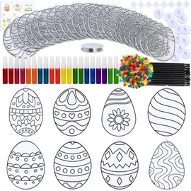 Winlyn 24 Sets Easter Egg Suncatchers Ornaments Decorations DIY Window Paint Art Suncatchers Egg Sun Catchers Painting Craft Kits for Kids Classroom Spring Party Activities Art Project