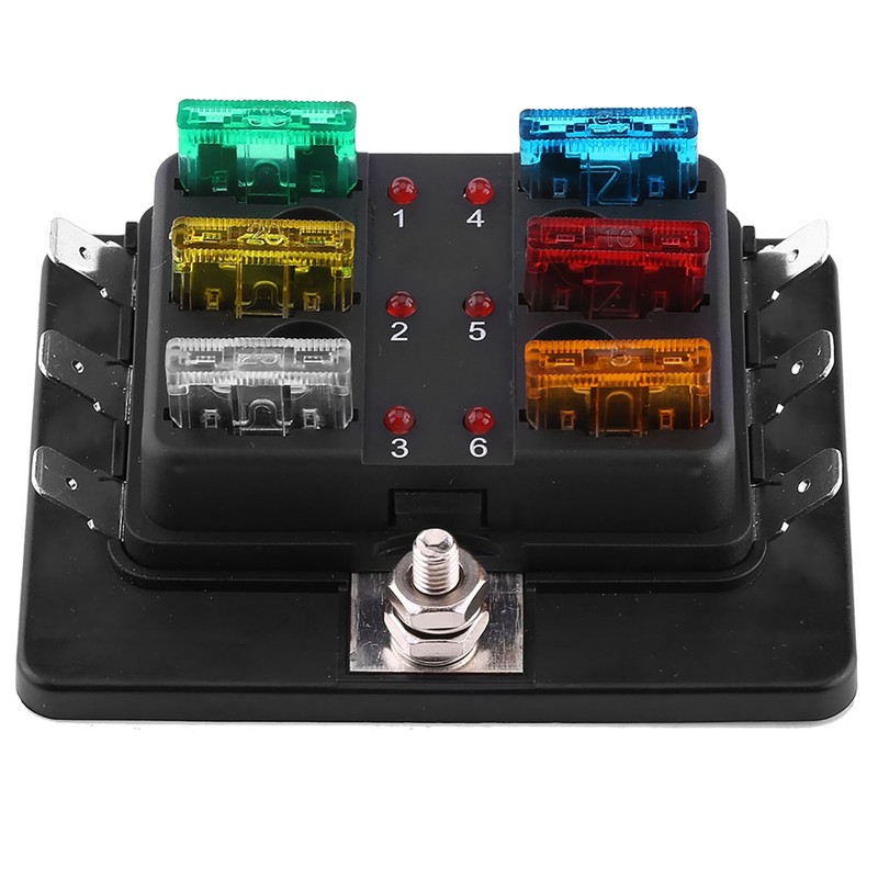 6 Way Circuit Blade Fuse Box Block Holder With LED
