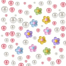 125pcs Spring Floral Vase Filler,Pastel Daisy Flower Pearl Beads, Wedding Filler Floating Faux Pearls for Home Table Decor,Centerpieces Decorations,Table Scatters (Multicolor)