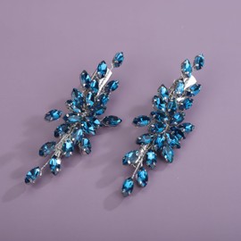 Rumtock 2pcs Silver Rhinestones Beads Blue Hair Clip for Wedding Brides Women Hair Piece Easy to Wear Hair Accessories (Dark Blue)