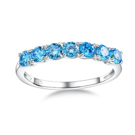 AGRULE 2mm Wedding Band Ring 925 Sterling Silver 7 Stone Eternity Ring for Women Stunning Wedding Engagement Ring Blue Toapz Ring, Size 6