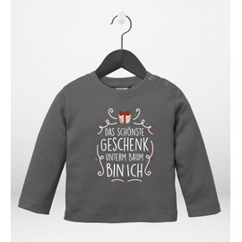 MoonWorks® Baby Long-Sleeved Shirt with Saying "Christmas" Das Beautiful Gift Under Baum Bin I'm Baby Shirt Boys Girls, The best gift dark grey